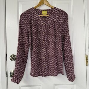 Anthropologie Maeve Purple & White Patterned Long Sleeve Button Up Blouse Size S